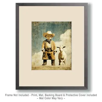 SW Nouveau Baby Cowboy and Goat - Kids of the American Southwest Art Print - 8"x10" Artwork
