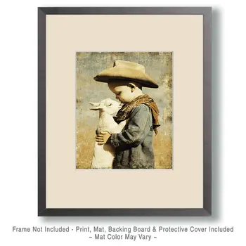 SW Nouveau Baby Cowboy and Lamb Friend - Kids of the American Southwest Art Print - 8"x10" Artwork
