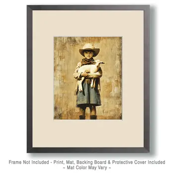 SW Nouveau Cowgirl Holding Her Lamb - Kids of the American Southwest Art Print - 8"x10" Artwork
