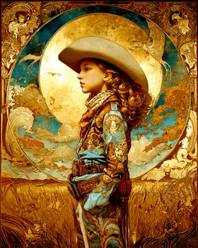 SW Nouveau Young Cowgirl - Kids of the American Southwest Art Print - 8"x10" Artwork