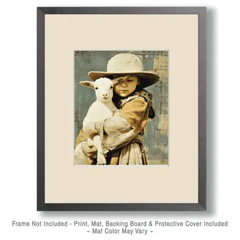 SW Nouveau Cowgirl Getting an Earful from Her Lamb - Kids of the American Southwest Art Print - 8"x10" Artwork
