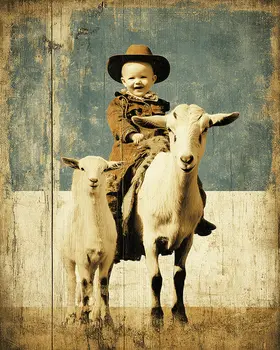 SW Nouveau Baby Cowboy on a Goat - Kids of the American Southwest Art Print - 8"x10" Artwork