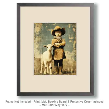 SW Nouveau Stubbern Cowgirl and her Lamb - Kids of the American Southwest Art Print - 8"x10" Artwork