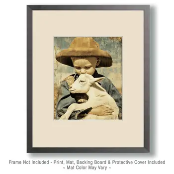 SW Nouveau Young Cowboy with Pet Goat - Kids of the American Southwest Art Print - 8"x10" Artwork