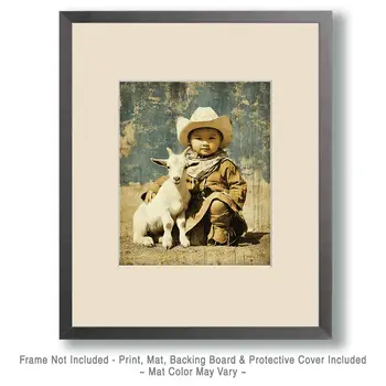 SW Nouveau Young Cowboy with His Goat - Kids of the American Southwest Art Print - 8"x10" Artwork