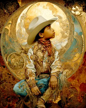 SW Nouveau Young Cowboy - Kids of the American Southwest Art Print - 8"x10" Artwork