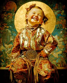 SW Nouveau Baby Laughing Girl - Kids of the American Southwest Art Print - 8"x10" Artwork