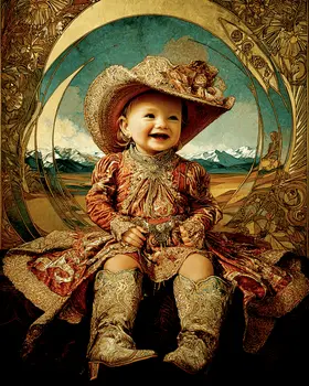 SW Nouveau Smiling Baby Cowgirl - Kids of the American Southwest Art Print - 8"x10" Artwork