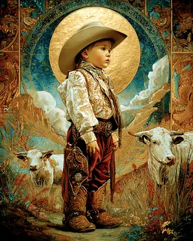 SW Nouveau Baby Cowboy - Kids of the American Southwest Art Print - 8"x10" Artwork
