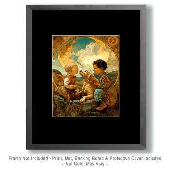 SW Nouveau Kids with Dog - Kids of the American Southwest Art Print - 8"x10" Artwork