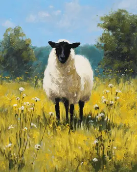 Blackface Sheep in Field Farm Animal Art Print - 8"x10" Artwork