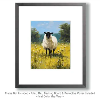 Blackface Sheep in Field Farm Animal Art Print - 8"x10" Artwork