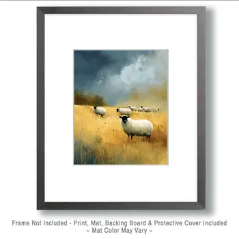 Blackface Sheep Grazing in Field Farm Animal Art Print - 8"x10" Artwork