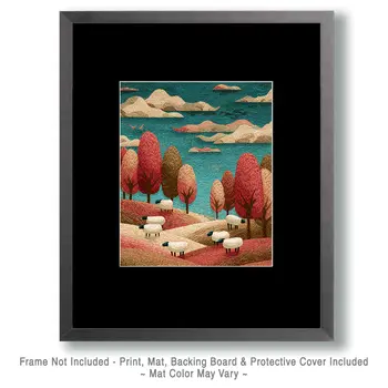 Faux Embroidered Sheep Farm Animal Art Print - 8"x10" Artwork
