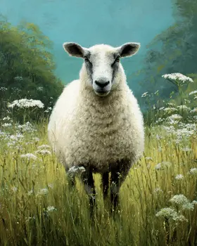 Attentive Sheep Farm Animal Art Print - 8"x10" Artwork