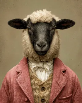 Vintage Sheep Gentleman Farm Animal Art Print - 8"x10" Artwork