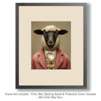 Vintage Sheep Gentleman Farm Animal Art Print - 8"x10" Artwork