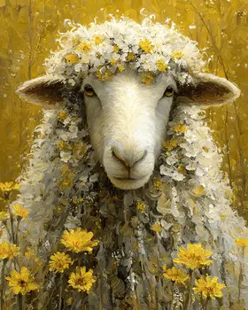 Sheep & Flowers Farm Animal Art Print - 8"x10" Artwork