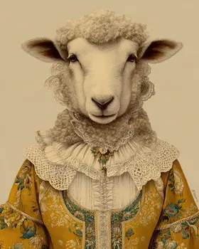 Vintage Sheep Lady Farm Animal Art Print - 8"x10" Artwork