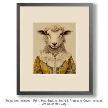 Vintage Sheep Lady Farm Animal Art Print - 8"x10" Artwork