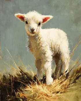 Cute Little Lamb Farm Animal Art Print - 8"x10" Artwork