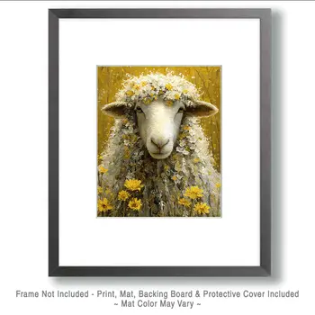 Sheep & Flowers Farm Animal Art Print - 8"x10" Artwork