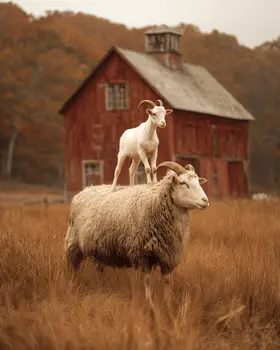 Vintage Goat on Sheep's Back Farm Animal Art Print - 8"x10" Artwork
