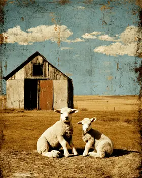 Vintage Pair of Lambs Farm Animal Art Print - 8"x10" Artwork