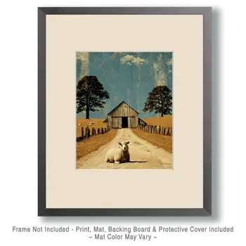 Vintage Sheep Roadblock Farm Animal Art Print - 8"x10" Artwork