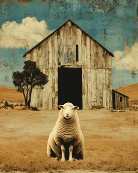 Vintage Waiting Ewe Farm Animal Art Print - 8"x10" Artwork