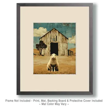 Vintage Waiting Ewe Farm Animal Art Print - 8"x10" Artwork