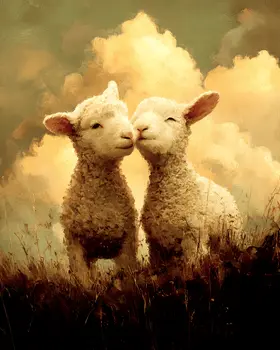 Vintage Lamb Friends Farm Animal Art Print - 8"x10" Artwork