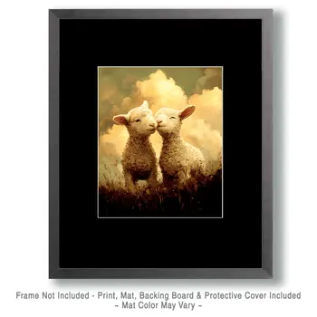 Vintage Lamb Friends Farm Animal Art Print - 8"x10" Artwork