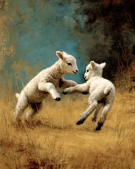 Joyful Lambs Farm Animal Art Print - 8"x10" Artwork