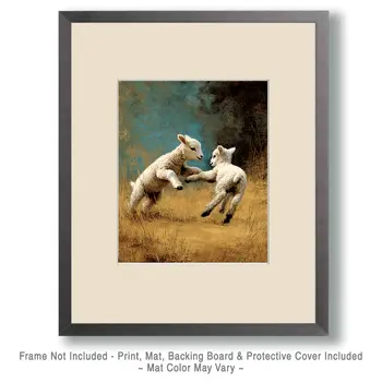 Joyful Lambs Farm Animal Art Print - 8"x10" Artwork