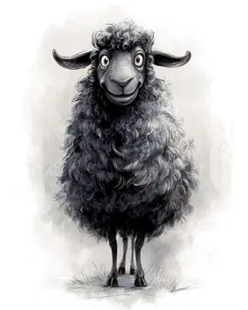 B&W Sheep Farm Animal Art Print - 8"x10" Artwork