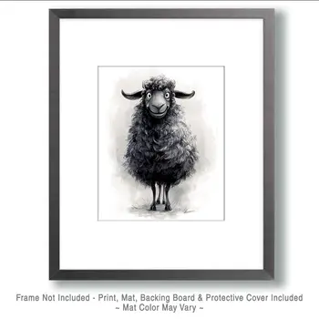 B&W Sheep Farm Animal Art Print - 8"x10" Artwork