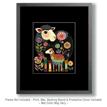 BOHO Sheep and Lamb Farm Animal Art Print - 8"x10" Artwork