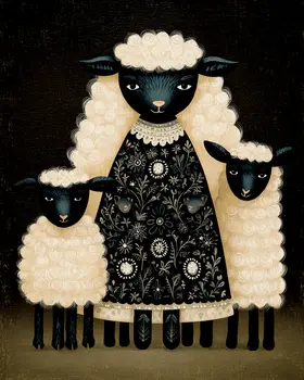 Blackface Sheep Family Farm Animal Art Print - 8"x10" Artwork