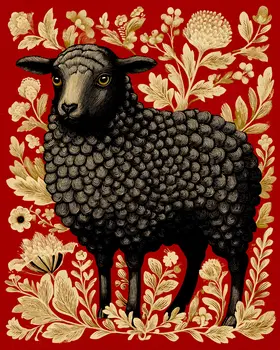 Nouveau Black Sheep Farm Animal Art Print - 8"x10" Artwork
