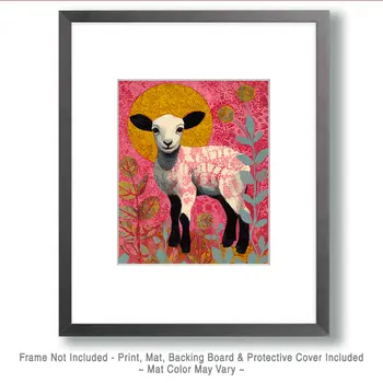 Batik Style Lamb Farm Animal Art Print - 8"x10" Artwork