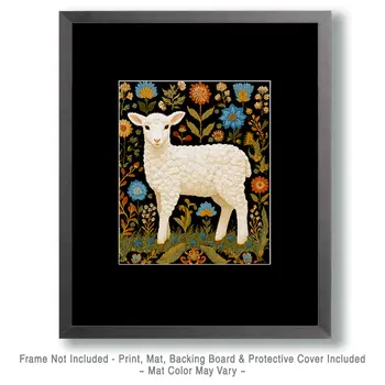 Lamb with Flower Background Farm Animal Art Print - 8"x10" Artwork