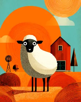 Mid-Century Modern Sheep Farm Animal Art Print - 8"x10" Artwork