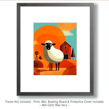 Mid-Century Modern Sheep Farm Animal Art Print - 8"x10" Artwork