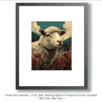 Young Sheep in the Hills Farm Animal Art Print - 8"x10" Artwork