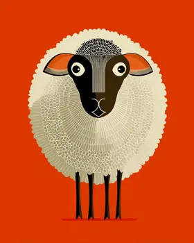 Fat Mid-Century Modern Blackface Sheep Farm Animal Art Print - 8"x10" Artwork