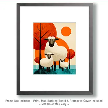 Fat Mid-Century Modern Blackface Sheep Farm Animal Art Print - 8"x10" Artwork