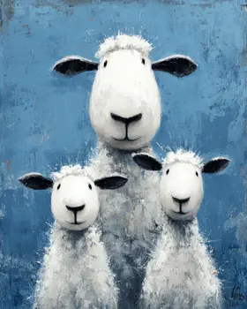 Three Sheep Cuties Farm Animal Art Print - 8"x10" Artwork