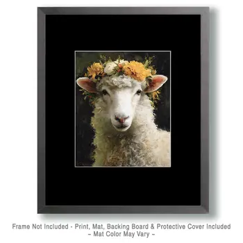 Sheep with Flower Crown Farm Animal Art Print - 8"x10" Artwork