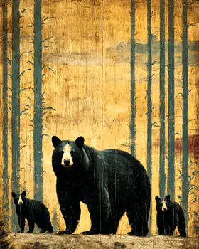 Ma Bear & Cubs Vintage Wildlife Art Prints - 8"x10" Artwork